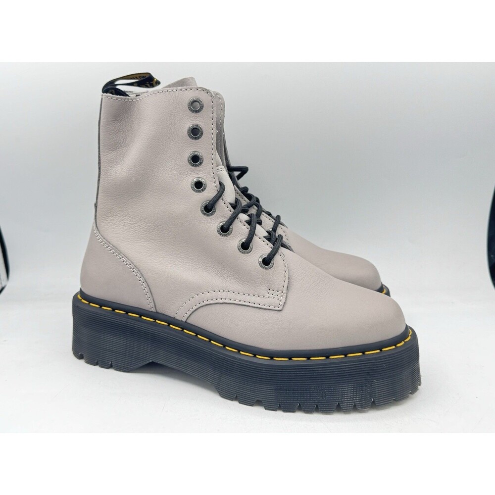 Dr. Martens Jadon III Pisa Leather Platform Side Zip Gray Combat Boots Women 8.5